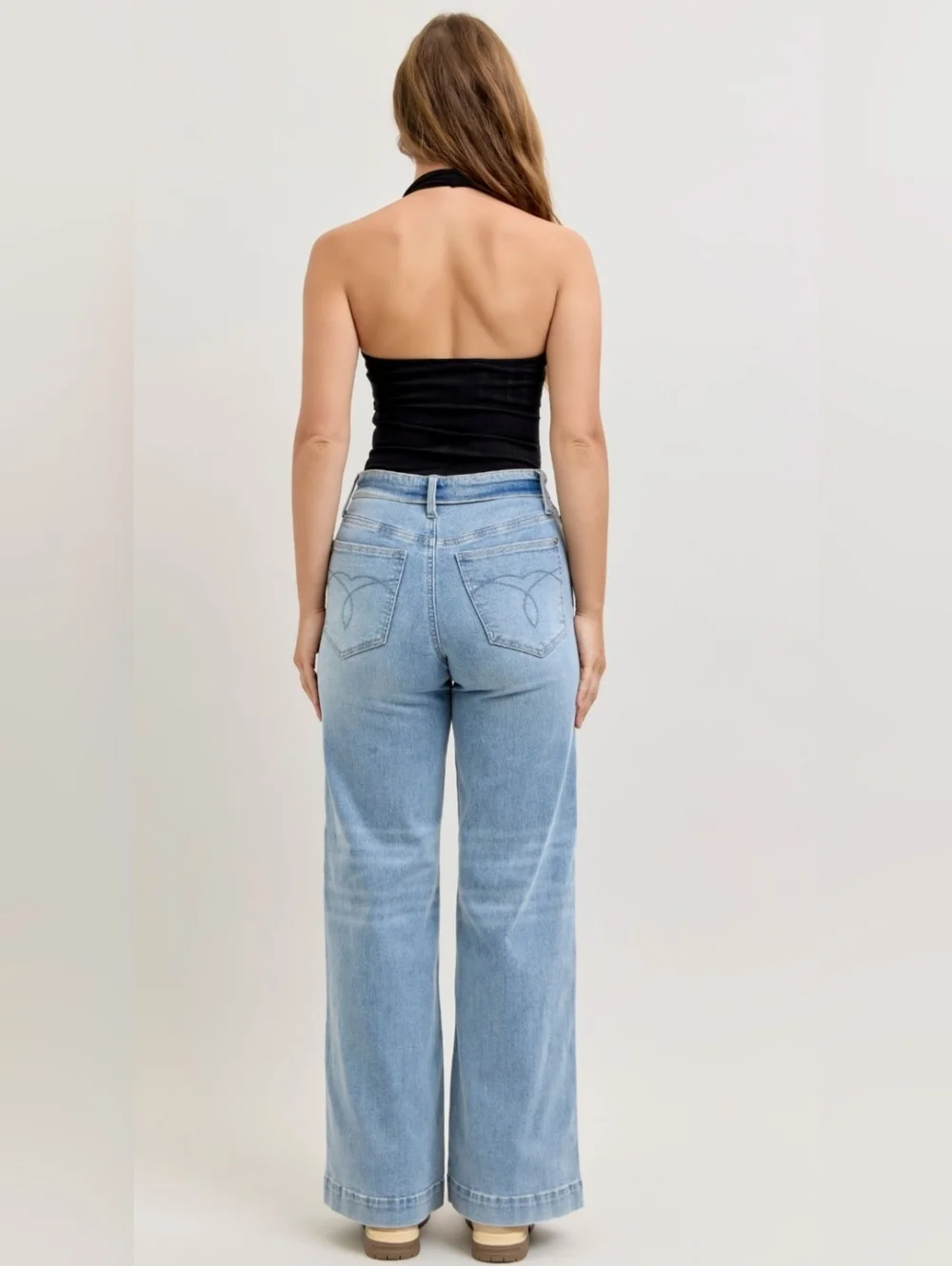 Judy Blue MR Light Wash Retro Wide Leg Jeans Button Fold Over Waist Various NEW - Picture 14 of 16